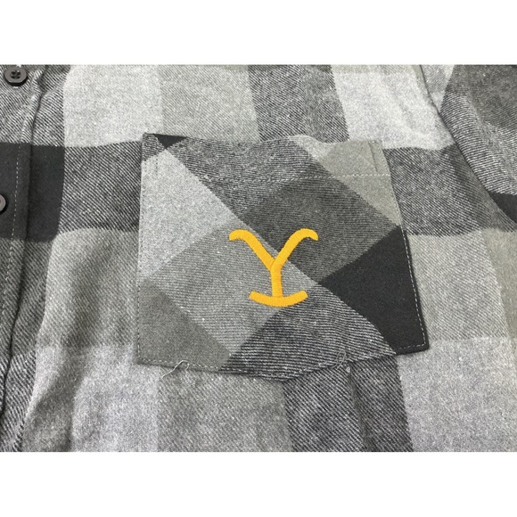 NWOT Yellowstone Dutton Ranch Flannel Shirt Men's L Gray Black Plaid Button Down - Picture 5 of 8